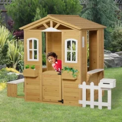 Outsunny Outdoor Playhouse For Kids Wooden Cottage With Working Doors Windows & Mailbox, Pretend Play House For Age 3-6 Years -Kids Toys Store GUEST 178c2716 1a42 4457 8103 323e29ceb953