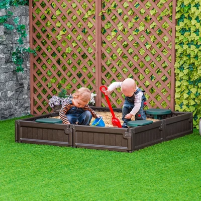 Outsunny Kids Outdoor Sandbox With Cover Garden Bed, Easy Assembly Children's Play Station For Backyard, Brown 3 Outsunny Kids Outdoor Sandbox With Cover Garden Bed, Easy Assembly Children's Play Station For Backyard, Brown