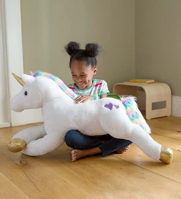 Magic Cabin - Razzle The 40"L Jumbo Plush Unicorn With Embroidered Hearts, And Rainbow Tail And Mane 4 Magic Cabin - Razzle The 40"L Jumbo Plush Unicorn With Embroidered Hearts, And Rainbow Tail And Mane - Image 2
