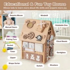 Costway Wooden Busy House Montessori Toy With Sensory Games & Interior Storage Space -Kids Toys Store GUEST 5b4a5a83 22bd 4fd2 a0ba b71bb0f1c31d