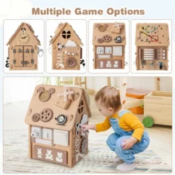 Costway Wooden Busy House Montessori Toy With Sensory Games & Interior Storage Space -Kids Toys Store GUEST 71b2f74b 271a 45f2 99dd 27da07b43004