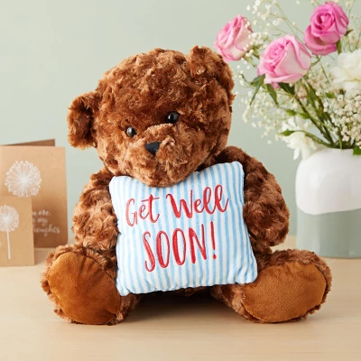 Get Well Soon Bear Plush Pillow, Get Well Soon Bear For Kids, Adults (Dark Brown, 14 In) 3 Get Well Soon Bear Plush Pillow, Get Well Soon Bear For Kids, Adults (Dark Brown, 14 In)