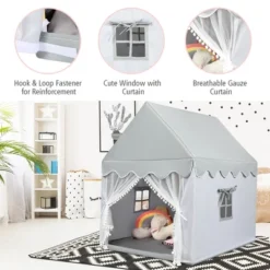 Costway Kids Play Tent Large Playhouse Children Play Castle Fairy Tent Gift W/ Mat Gray -Kids Toys Store GUEST a61264ed 99ea 4fd7 8b75 1c32842f9efa