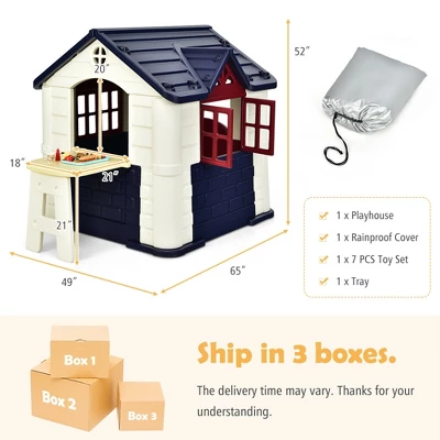 Costway Kid's Playhouse Games Cottage W/ 7 PCS Toy Set & Waterproof Cover 3 Costway Kid's Playhouse Games Cottage W/ 7 PCS Toy Set & Waterproof Cover