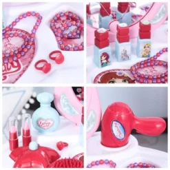 Qaba Kids Vanity Set Makeup Table Princess Pretend Play For Girls With Lights, Sounds, Stool, Magic Wand Remote, Mirror And Makeup Accessories -Kids Toys Store GUEST af51ea71 292c 4ae8 8932 89aca87ce693