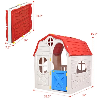 Costway Kids Cottage Playhouse Foldable Plastic Play House Indoor Outdoor Toy Portable 5 Costway Kids Cottage Playhouse Foldable Plastic Play House Indoor Outdoor Toy Portable - Image 3