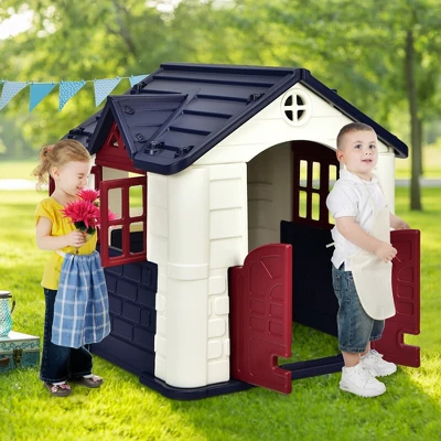 Costway Kid's Playhouse Games Cottage W/ 7 PCS Toy Set & Waterproof Cover 5 Costway Kid's Playhouse Games Cottage W/ 7 PCS Toy Set & Waterproof Cover - Image 3