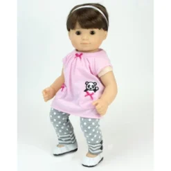 Sophia's - 15" Doll - Panda Bear Hooded Sweatshirt, Tunic & Polka Dot Leggings - Light Pink
