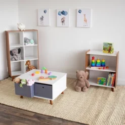 Morgan Mid-Century Kids' Activity Table With Fabric Storage Bins White/Gray - Humble Crew -Kids Toys Store GUEST deee64b4 6b6c 4eb5 94cc 37e77114af3d