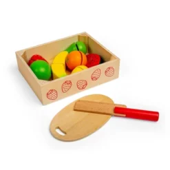 Bigjigs Toys Cutting Fruit Crate Wooden Role Play Toy Set Of 18